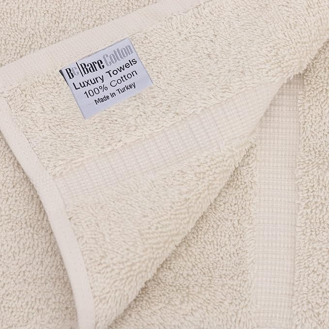 Luxury Hotel & Spa Collection Highly Absorbent, Quick Dry 100% Turkish Cotton 700 GSM, Eco Friendly Towel, for Bathroom Dobby Border Soft Bath Towel Set 27 X 54 (Beige, Bath Towels - Set of 2)