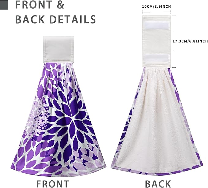 Purple Dahlia Hanging Kitchen Dish Towels Floral Hand Towel with Loop Violet Flower Bathroom Tie Towels Soft Absorbent Tea Towel for Bathroom Kitchen Decor Housewarming 12 x 17 Inch