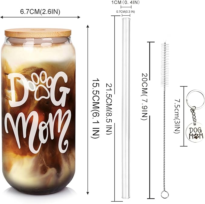Mason Life Birthday Gift for Women, Cute Glass Cup and Sock Gift for Her, Dog Mom Socks, Dog Lover Gifts, Can Shaped Cups, 18oz Drinking Glasses with Bamboo Lid and Glass Straw