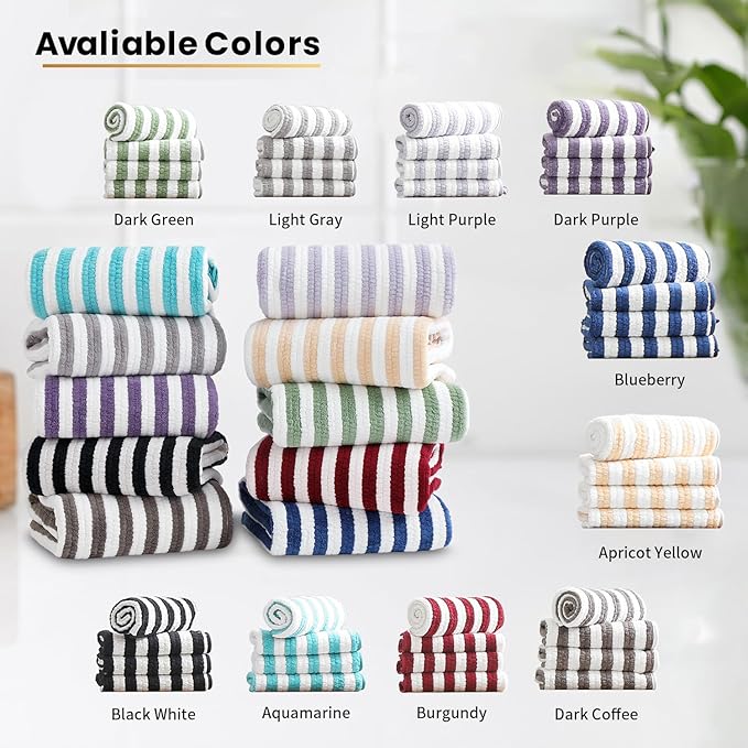 18-Piece Microfiber Bath Towels Set - 6 Bath Sheet, 6 Hand Towels, 6 Washcloths, Soft, Highly Absorbent Bathroom Towel, Quick Dry & Less Lint Shower towel for Bathroom, Hotel, Spa, Dorm-Dark Purple