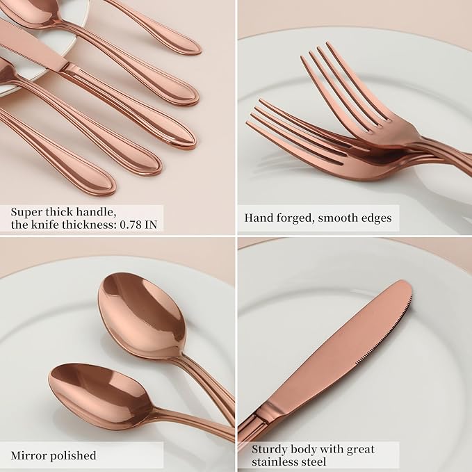 Rose Gold Silverware Set,40-Piece Stainless Steel Flatware for 8, Heavy-Duty 18/0 Stainless Steel Utensils,Mirror Polished Dishwasher Safe for Home & Kitchen Dining