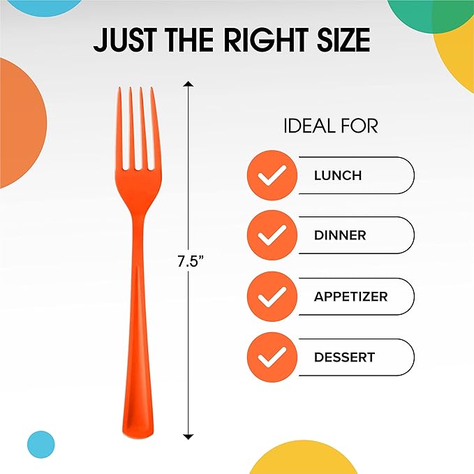 Party Solids Orange Plastic Forks 200 Pieces Orange Forks Disposable Utensils Heavy Duty Plastic Cutlery Set Disposable Cutlery Sets Flatware Sets Silverware Set Party Supplies & Party Tableware