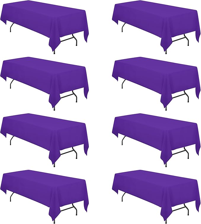 BRILLMAX 8 Pack Purple Tablecloths for 8 Foot Rectangle Tables 60 x 126 Inch - 8ft Rectangular Bulk Linen Polyester Fabric Washable Cloth Cover for Wedding Reception Banquet Birthday Party