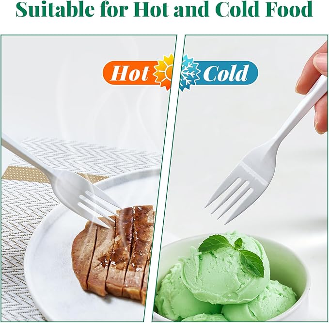 FOCUSLINE 1000 Count White Plastic Forks, Disposable Forks Bulk, Heat Resistant Plastic Silverware for Take out Restaurants, Family Gatherings, Outdoor Activities