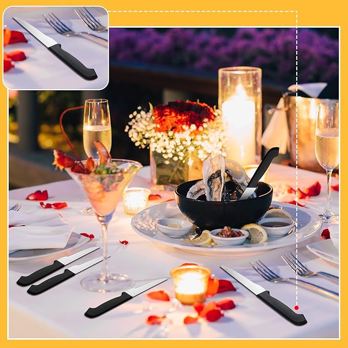 Therwen 50 Pieces 8.8 Inch Serrated Steak Knife Set Pointed Tip Stainless Steel Steak Knife Sharp Blade Flatware for Kitchen Restaurant Camping