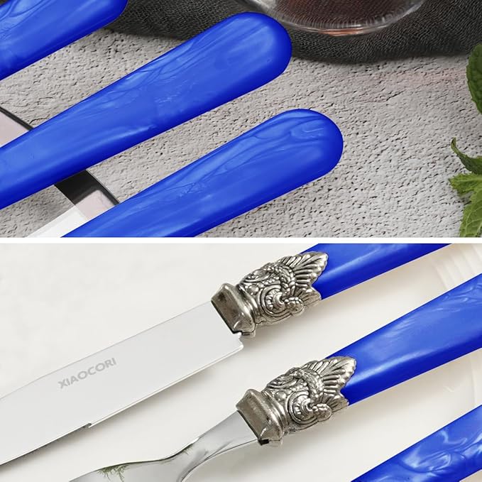 20 Pieces 18/10 Stainless Steel Elegant Silverware Set for 4,Vintage Flatware Set,Dishwasher Safe (20, Deep Blue)