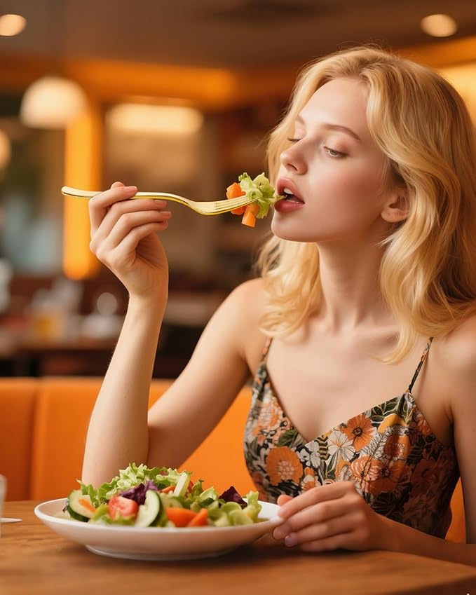 YOUBET 50PCS Gold Plastic Forks - Heavy Duty Plastic Forks - Solid Durable Gold Disposable Silverware for Party Picnic Wedding and Daily Use & Christmas