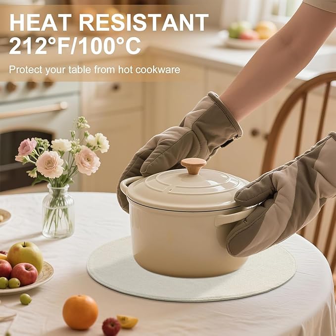 homing 15 Inch Round Cloth Placemats Set of 4, Cotton Linen Blend Washable Table Mats, Farmhouse Dining Place Mats for Indoors & Outdoors, Easy to Clean, Cream