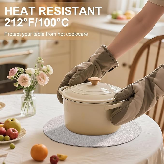 homing 15 Inch Round Cloth Placemats Set of 4, Cotton Linen Blend Washable Table Mats, Farmhouse Dining Place Mats for Indoors & Outdoors, Easy to Clean, Beige