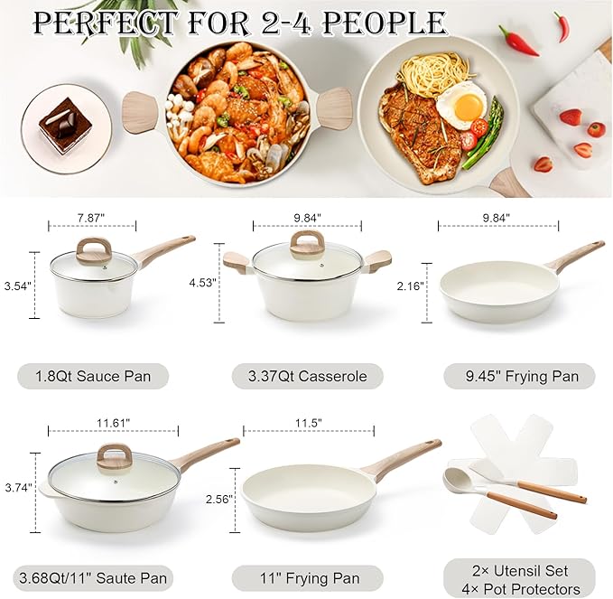 14 Pcs Pots and Pans Set, Nonstick Cookware Sets, Granite Induction Cookware Non Stick Cooking Set with Frying Pans, Saucepans, Saute Pan, Extra Large Casserole, PFAS PTFE PFOA PFOS Free
