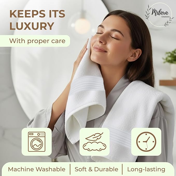 Milara Turkish Super-Plush Bathroom Hand Towels Set 2-Piece | Premium Cotton Hand Towels Set Absorbent, Durable with Hanging Loops | White Color Hand Towel, (16 x 30 Inches)