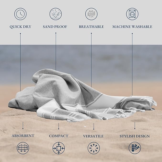 LANE LINEN Large Pool Towels, XL Beach Towel, Pre-Washed, No Shrink, Quick Dry Oversized Beach Towels, Stylish Beach Towel for Women, Sand Free Towel, 39"x71" - Grey