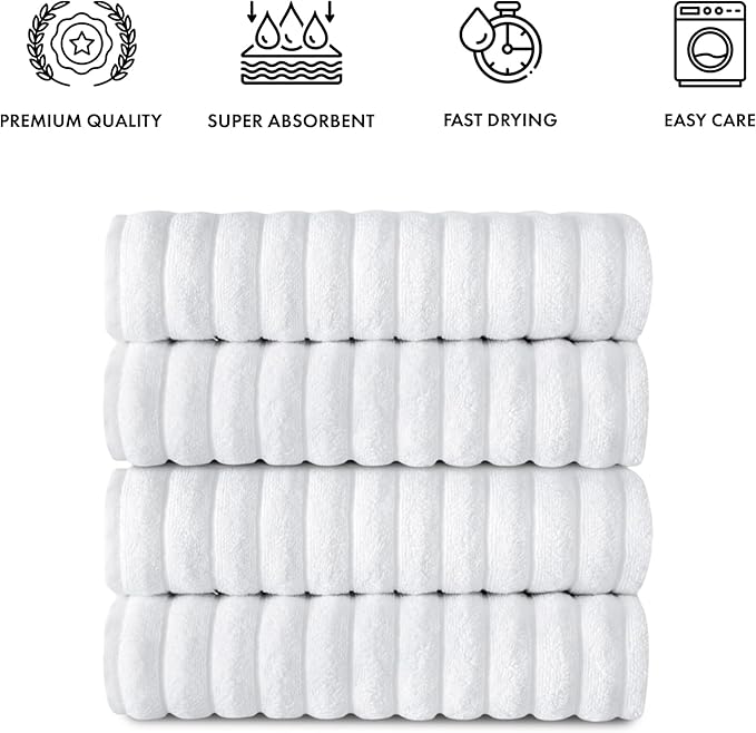 Classic Turkish Towels CTT Premium 4 Pack Bath Towels Set, Made with 100% Turkish Cotton, Spa & Hotel, Quick Drying Towels, Absorbent & Comfy | 27"x54" (White)