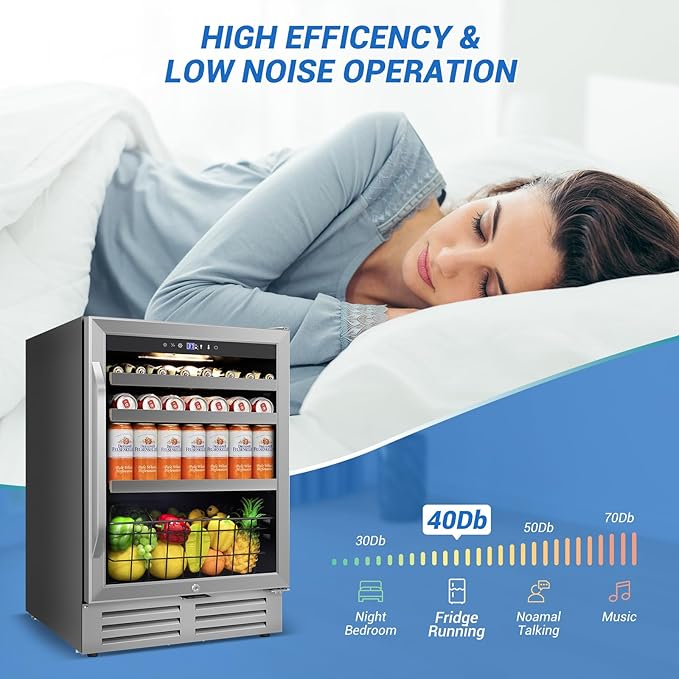 24" Beverage Refrigerator Cooler Under Counter, 180-Can Capacity, 24 Inch Wide Built-In Beer & Drink Fridge with Glass Door With Metal Basket for Home, Bar & Office