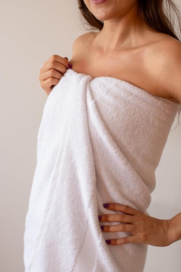 SALBAKOS 100% Turkish Cotton Extra Large Bath Sheet Set of 2 35x70 inch | Heirloom Quality | Hotel & Spa Collection | Soft, Absorbent Oversize Bath Towels | Made in Turkey (White, 2 Bath Sheets)