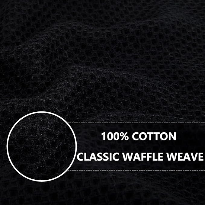 Homaxy 100% Cotton Waffle Weave Kitchen Dish Towels, Ultra Soft Absorbent Quick Drying Cleaning Towel, 13 x 28 Inches, 24-Pack, Black