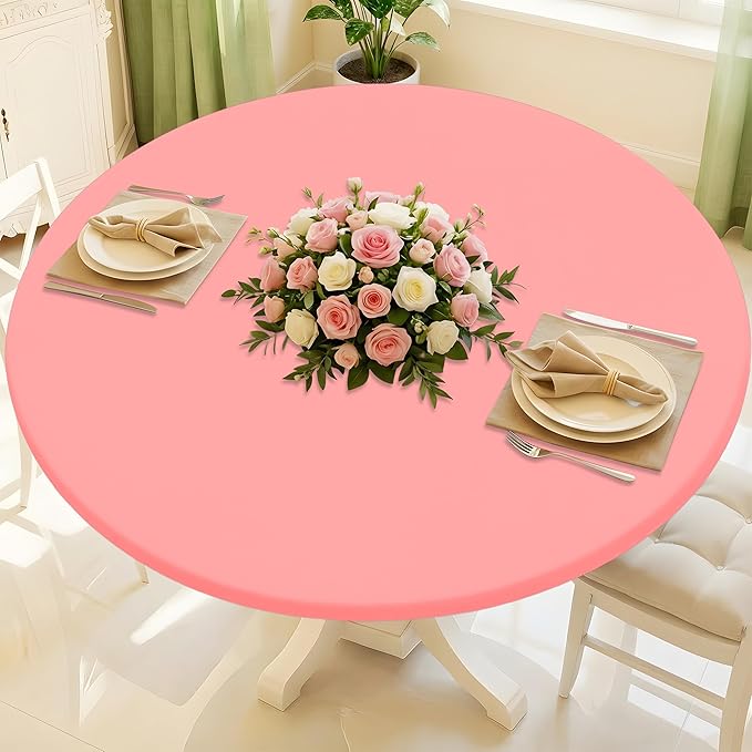 Round Spandex Tablecloth, Elastic Fitted Waterproof Tablecloths for 36"-44" Tables, Stretch Washable Picnic Table Cover for Camping, Dining, Indoor and Outdoor,Coral Red