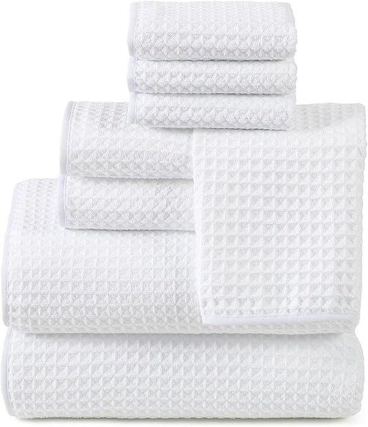 REDKISS 8 Pack Microfiber Waffle Bath Towels - Ivory Waffle Towels for Bathroom, Extra Large, Highly Absorbent, Quick Dry Bath Towel Set, Lint Free Bathroom Towel for Gym, Shower, Hotel and Spa