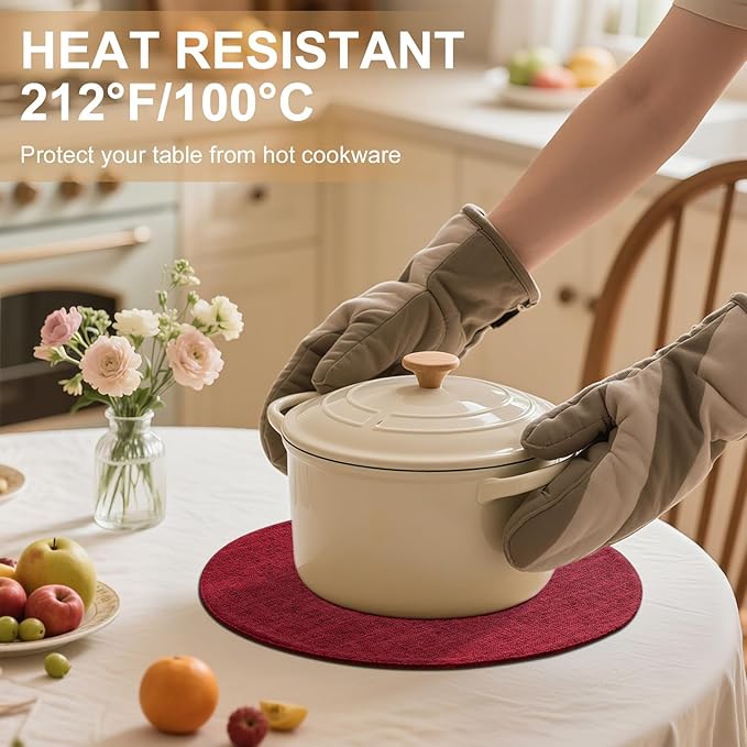 homing 15 Inch Round Cloth Placemats Set of 6, Cotton Linen Blend Washable Table Mats, Farmhouse Dining Place Mats for Indoors & Outdoors, Easy to Clean, Red