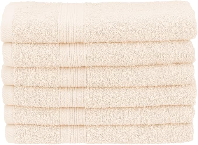 Superior Eco-Friendly Cotton 6-Piece Hand Towel Set, Small Towels for Spa, Resort, Hotel, Guest Bath, Kitchen, Quick Dry, Soft, Bathroom Accessories, Home and Apartment Essentials, Ivory