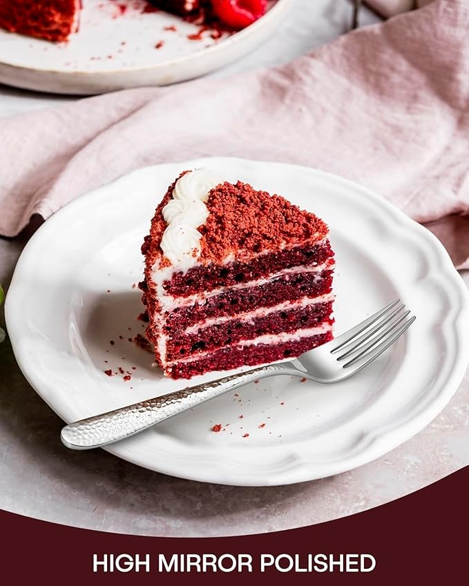 Hammered Silverware Set, EUIRIO 40-Piece Heavy Duty Cutlery Set for 8, Stainless Steel Flatware Set, Food-Grade Utensil Sets Includes Spoons Forks and Knives, Mirror Finish Dishwasher Safe