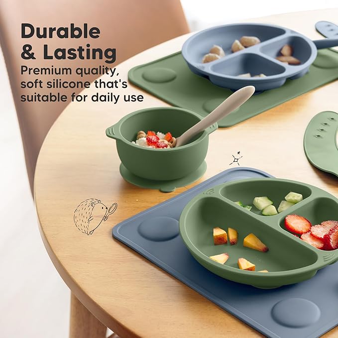 KeaBabies 2-Pack Silicone Placemats for Toddlers - 12x9 Non Slip Suction Baby Silicone Placemat for Kids Eating, Easy to Clean, Busy Travel Baby Mat for Dining Table, Food Grade/BPA-Free (Roseate)