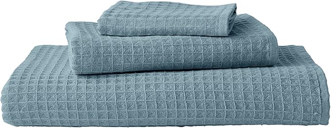 UCHINO Waffle Twist Cotton Weave Hand Towel for Bathroom Lightweight Absorbent Quick Dry Honeycomb Texture Solid Terry Loop Reverse 20" x 30", 1 Hand Towel, Eucalyptus