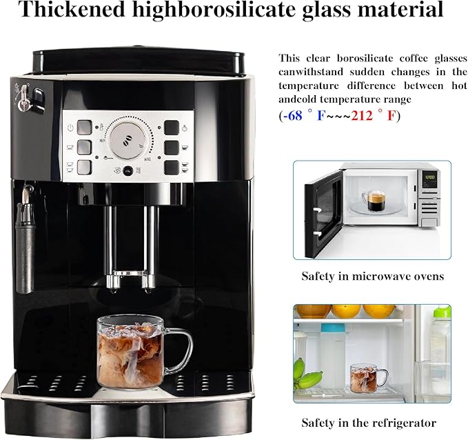 14 oz Glass Coffee Mugs Set of 4 Large Glass Coffee Cups with Anti Scald Handles,Lightweight Durable Clear Mugs for American Cappuccino Latte Tea Milk Espresso Juice Hot and Cold Beverages