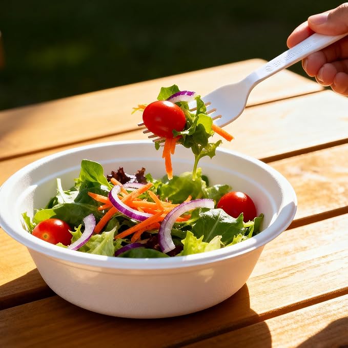 Gezond 100% Compostable Forks 100 Count, No Plastic Biodegradable PLA Forks Disposable Eco Friendly Heavy Duty Cutlery Suitable for Party Picnic Office Everyday Use