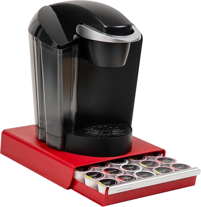 Mind Reader Single Serve Coffee Pod Drawer, 30 Pod Capacity, Countertop Organizer, 10.5"L x 12.75"W x 2.5"H, Red