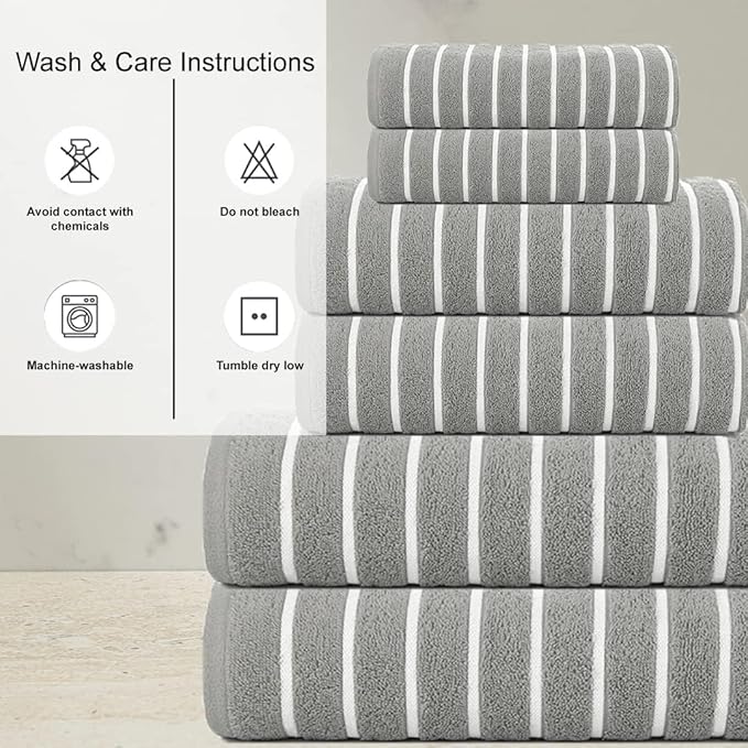 CASA COPENHAGEN Ecstatic 6 Pieces Towel Set- Dark Grey, 600 GSM 2 Bath Towel 2 Hand Towel 2 Washcloth, Designed in Denmark Made of Soft Egyptian Cotton for Bathroom, Kitchen & Shower