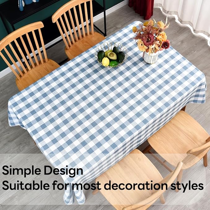 Gingham Tablecloth Rectangle Table Cloth Heavy Duty Cotton Checkered Table Cover for Spring Picnic Kitchen Dining(C-Sky Blue, 52x120 inch)
