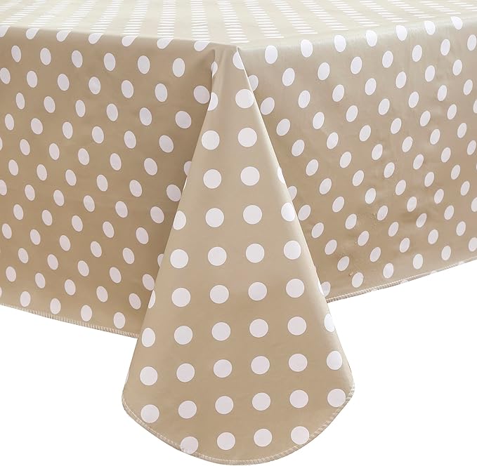 Heavy Duty Vinyl Tablecloth with Flannel Backing Waterproof Oil-Proof Plastic Table Cloth Stain-Resistant Wipeable Rectangle or Square Table Cover for Indoor and Outdoor (White Dots，60x102 Inch)