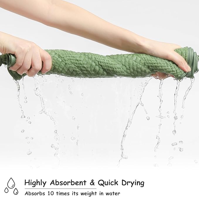 18 Pcs Green Woven Family Towels Set-6 Bath Sheets,6 Hand Towels,6 Washcloths Soft Polyester Towels Absorbent Shower Towel Quick Dry Beach Chair Towel Lint Less Towels Set for Bathroom Spa Gym Hotel