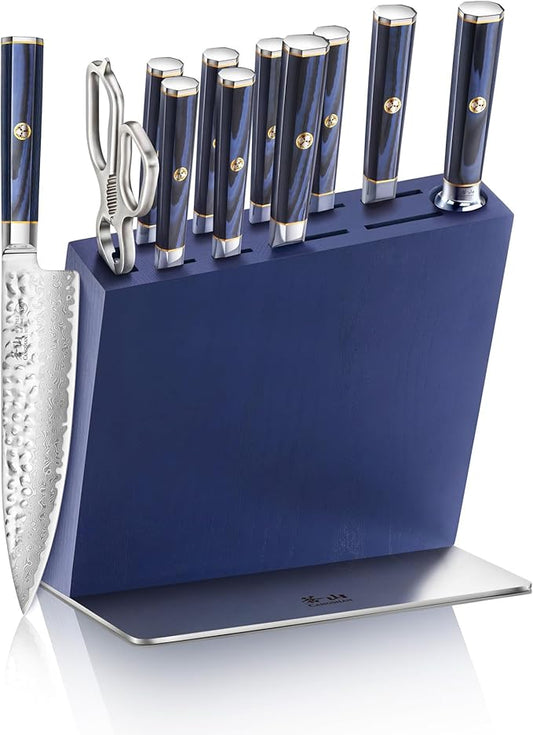 Cangshan KITA Series 12-Piece Knife Block Set, HUA Ash Wood Block, 501790 (Blue, 12pc)