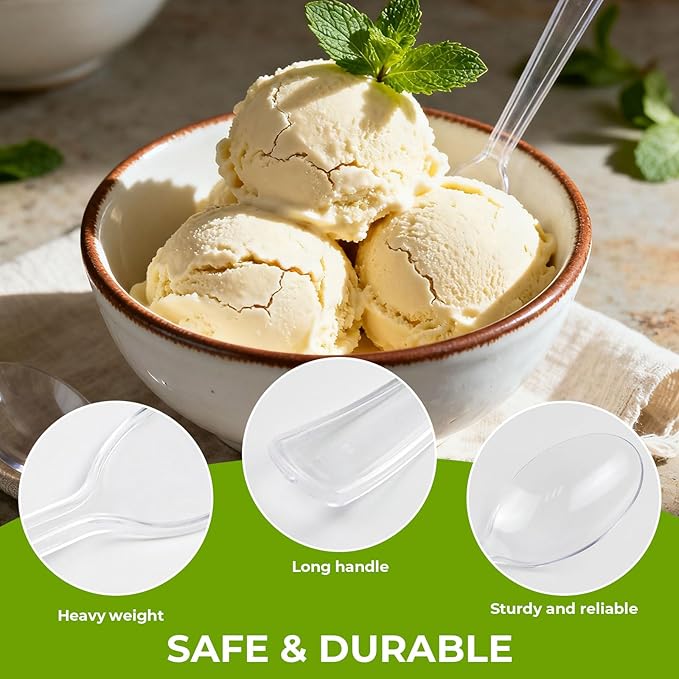 300 Count Clear Plastic Spoons Disposable, Heavyweight Cutlery Sets Solid and Durable Plastic Silverware Utensils for Parties, Events and Everyday Use (Spoons)