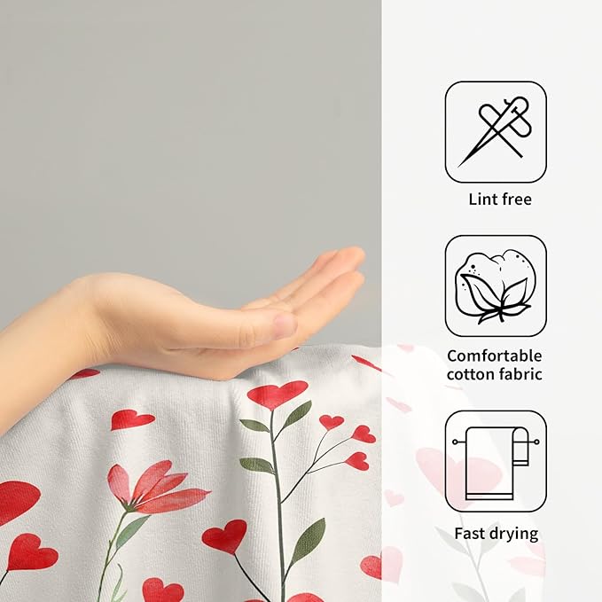 Imiss Red Love Hearts Hand Towels Set of 2 Flowers Holiday Bathroom Towel 14.4 x 28.3 Inch Wedding Farmhouse Decoration Fingertip Towels for Hotel Gym Spa