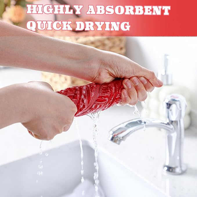 4 Pack Boho Bathroom Hand Towel 14 x 30 Inch 100% Turkish Cotton Decorative Boho Kitchen Hand Towel Farmhouse Bathroom Decor Set Absorbent Soft Guest Tea Gift(Red,White)