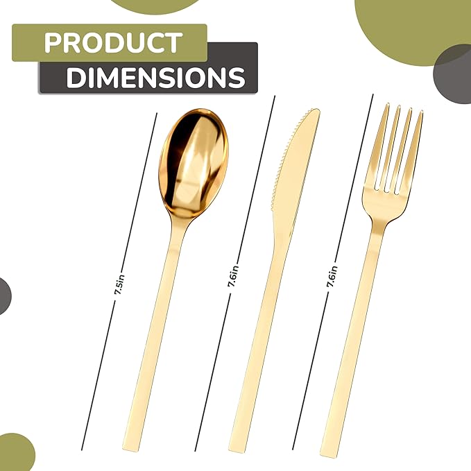 Gold Plastic Silverware Set Gold Silverware Disposable Forks and Spoons Disposable 360 Pack Plastic Utensils Set Includes 3 x 120 each Knives & Spoons & Forks For Parties and Events by Trendables