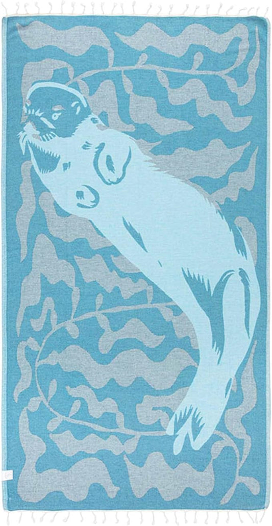 Sand Cloud Oversized Turkish Beach Towel (Mr Otter) - 100% Certified Cotton Turkish Bath Towels - Sand Free & Quick Dry Large Beach Towel for Pool, Yoga, Picnic & Travel - As Seen on Shark Tank