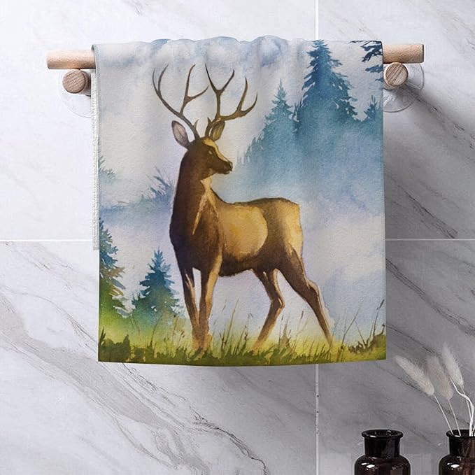 Forest and Deer Hand Towel for Bathroom Set of 2 Hand Bath Towels Soft Absorbent Decorative Towels for Bathroom Kitchen Yoga Home Decor 14 x 28 in