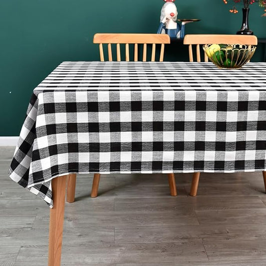 Gingham Tablecloth Rectangle Table Cloth Heavy Duty Cotton Checkered Table Cover for Spring Picnic Kitchen Dining(C-Black, 52x70 inch)