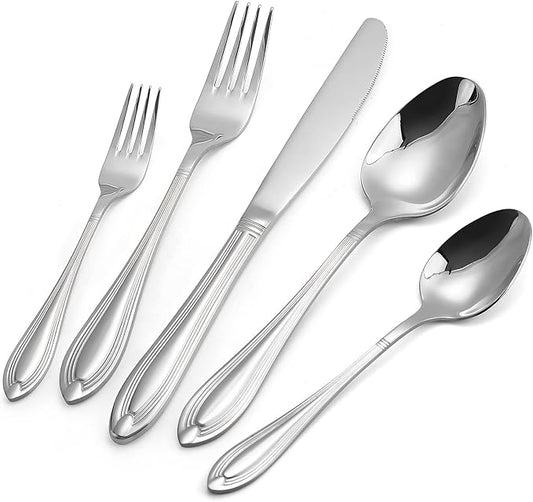 Silverware Set for 4, 20-Piece Flatware Set Include Spoons And Forks Set, Stainless Steel Cutlery Set with Line Pattern, Mirror Polished, Dishwasher Safe.