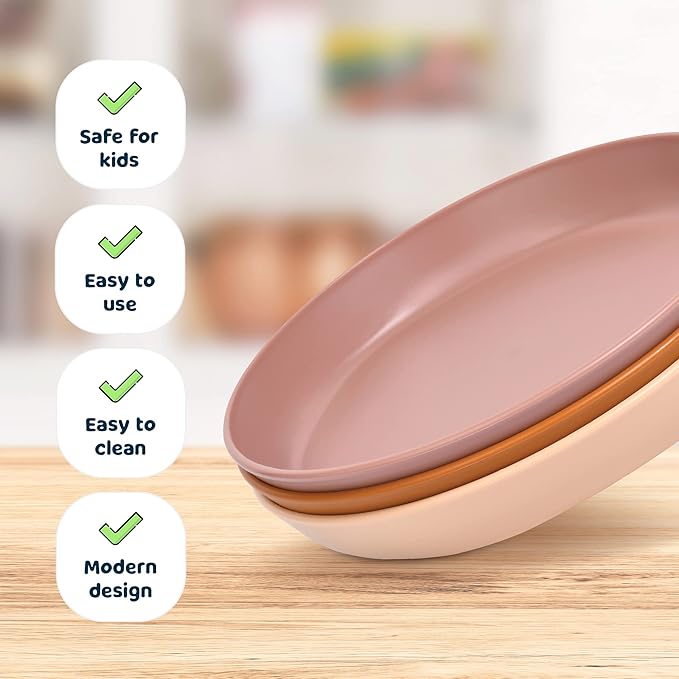 Tiny Twinkle Tableware 3 Pack Dish Set- BPA-Free Cups, Plates and Bowls Sets For Kids and Toddlers - Polypropylene Plastic Dinnerware Set (Sand, Cinnamon, Taupe) Plate