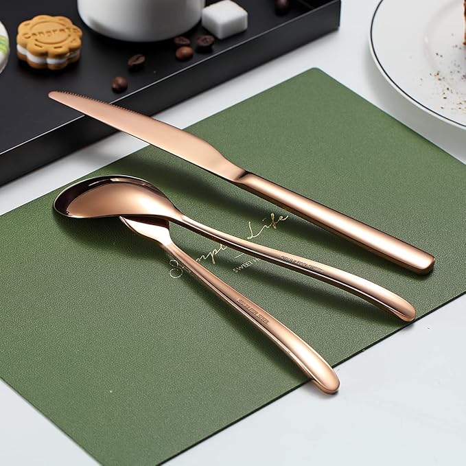 HOMQUEN 40-Piece Copper Silverware Set, Rose Gold Flatware Set for 8, Stainless Steel Tableware Cutlery Set, Utensil Sets for Kitchen, Forks and Spoons Silverware (Shiny Rose Gold)