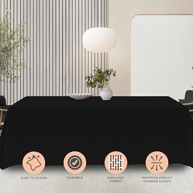 White Classic WEALUXE Black Tablecloth 90x132 - Black Table Clothes for 6 Foot Rectangle Tables, 200 GSM Stain and Wrinkle Resistant Washable Fabric [2 Pack]