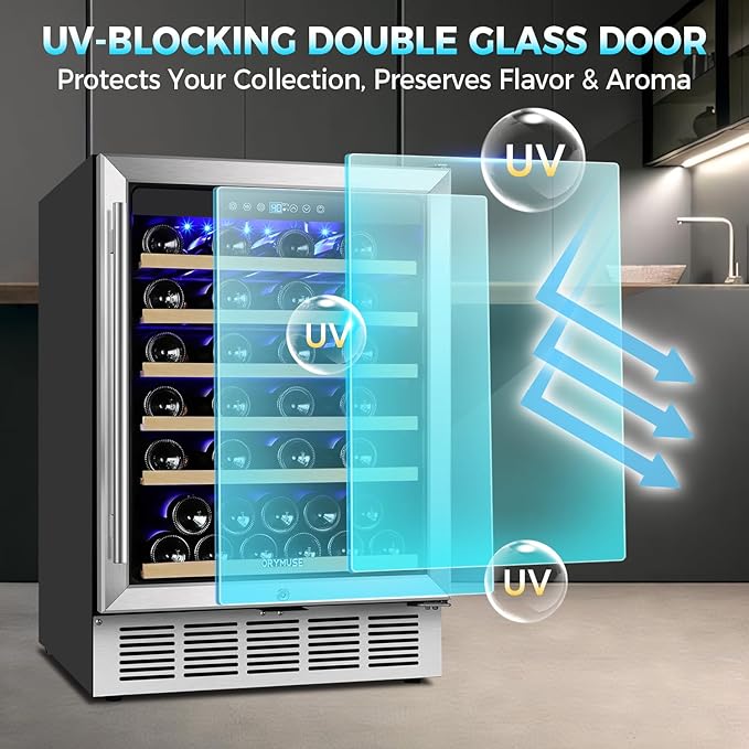 24 Inch Wine Fridge, 54 Bottle Wine Cooler Refrigerator with Stainless Steel Glass Door, LED Display, Upgraded Compressor, Built-In or Freestanding for Home Bar Kitchen