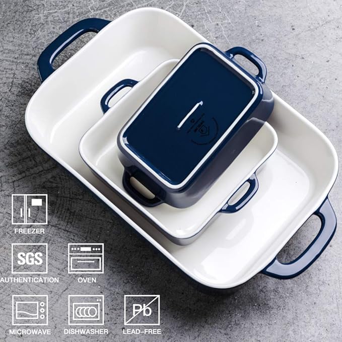 Sweejar Ceramic Bakeware Set, Rectangular Baking Dish for Cooking, Kitchen, Cake Dinner, Banquet and Daily Use, Casserole Dishes for Oven Porcelain Baking Pans (Navy)