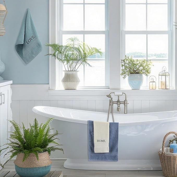 3 Pcs Home Love Family Decorative Hand Towels for Bathroom and Kitchen Rustic Embroidered 100% Cotton Hand Towels Decorative Set for Christmas Holiday Bathroom Decor