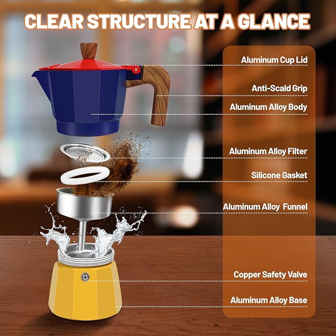 3 Cup Aluminum Espresso Stovetop Moka Pot Express Coffee Maker Percolator Italian Classic Mocha Coffee Machine for Italian and Cuban Cafe Brewing for Home & Camping 150ml 5oz